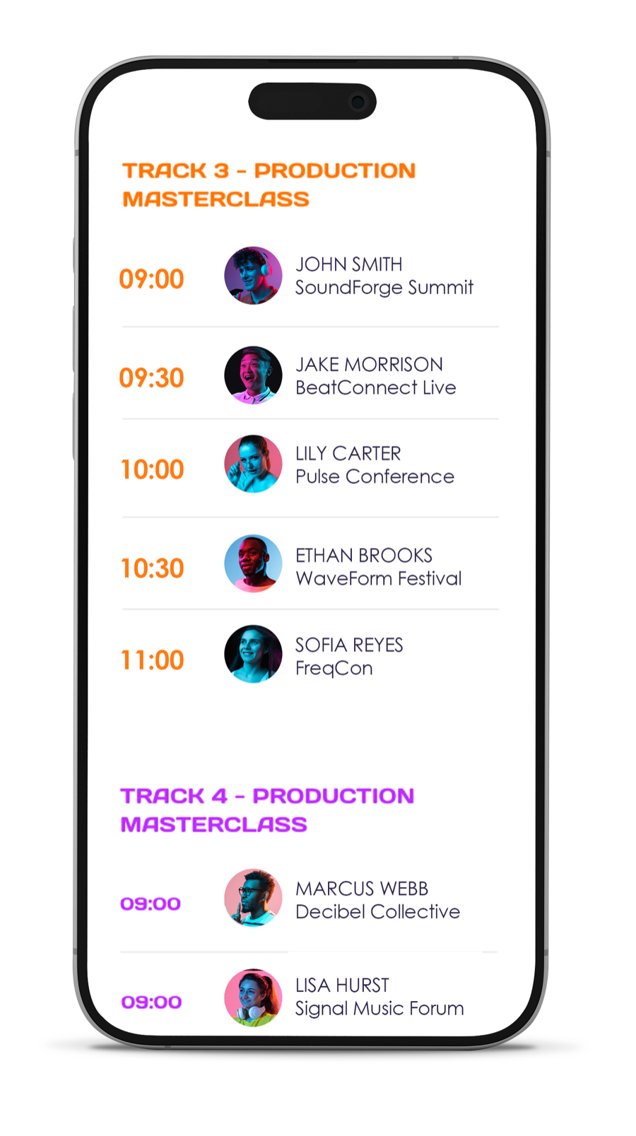 Conference schedule screen